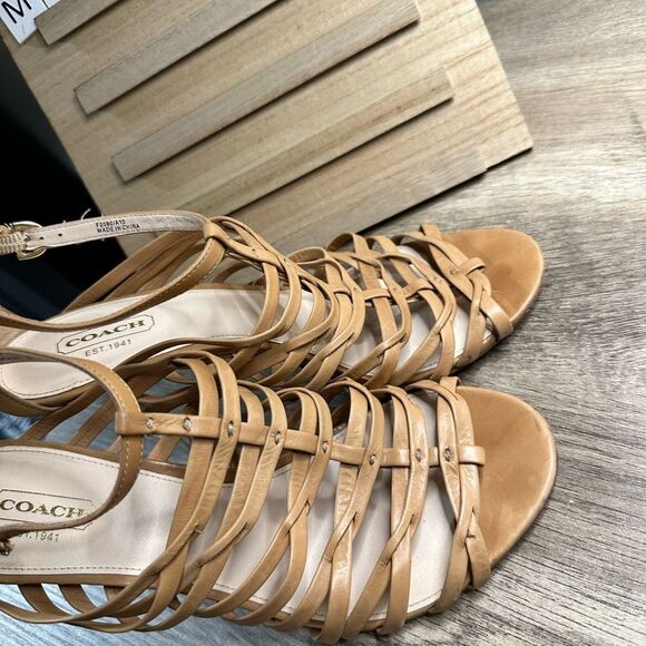 Coach Tan Fantasia Strappy Stiletto Heels Size 8B - Picture 3 of 9